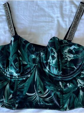 Victoria's Secret Black and Emerald Tropical Bustier Crop Top